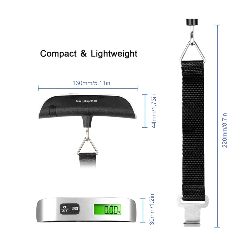 Balance Numérique Pour Valises Jusqu'à 50 Kg - Portable, écran LCD, 4 Unités, Poignée Large - Idéal Voyage