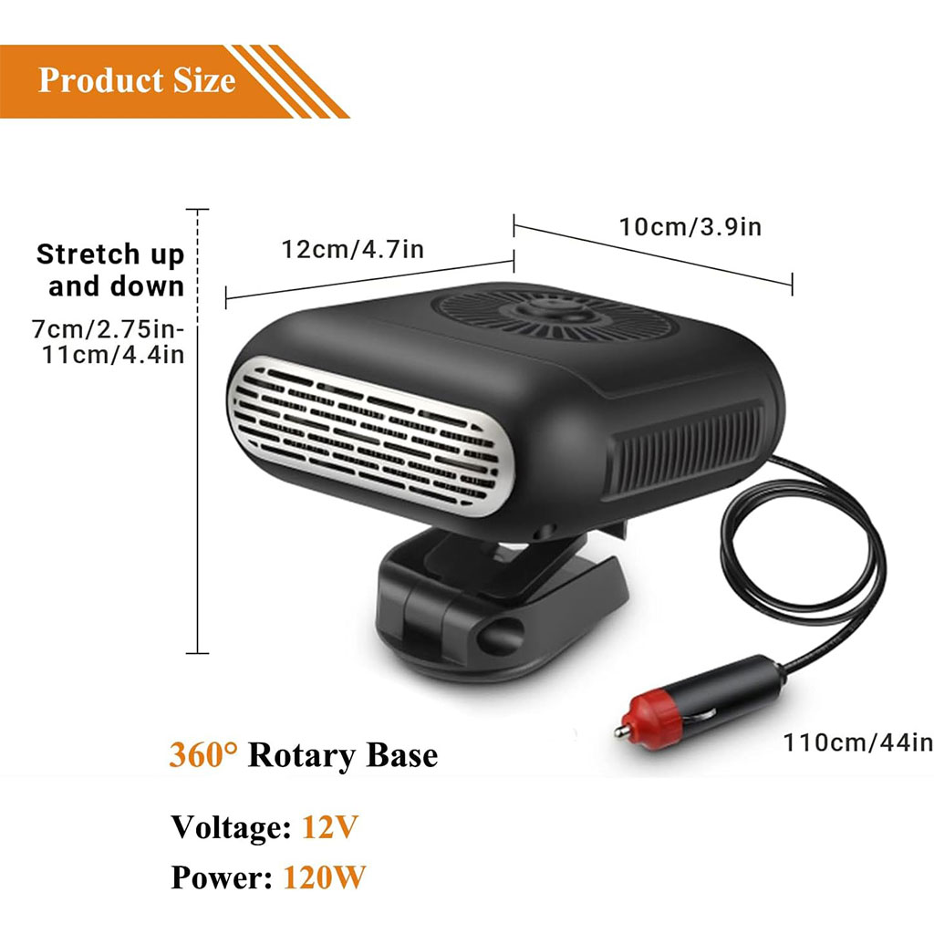Chauffage/ventilateur De Voiture 12V - 2-en-1 Prise Allume-cigare - Dégivrage Rapide, Ventilation été - Puissance 150W, Rotation 360°
