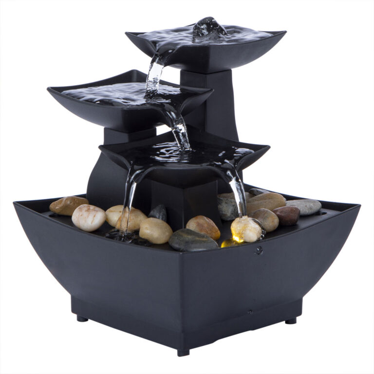 Fontaine Cascade D'intérieur, Fontaine D'eau de Table USB, Fontaine de Bureau, Décoration de Fleurs Dorées, Fontaine D'eau en Pierre, Ornements avec Lumières LED pour la Maison