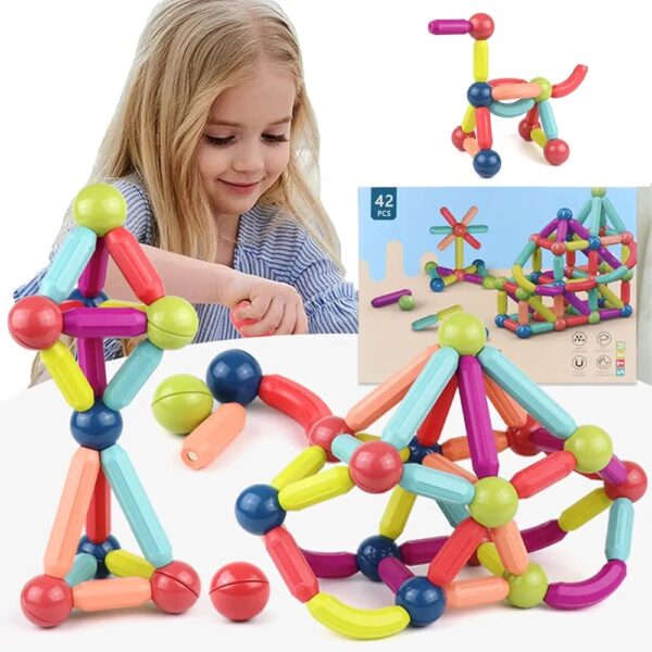 Petits Blocs Magnétiques 42 Pièces – Jeu De Construction Portable Montessori STEM Dès 3 Ans
