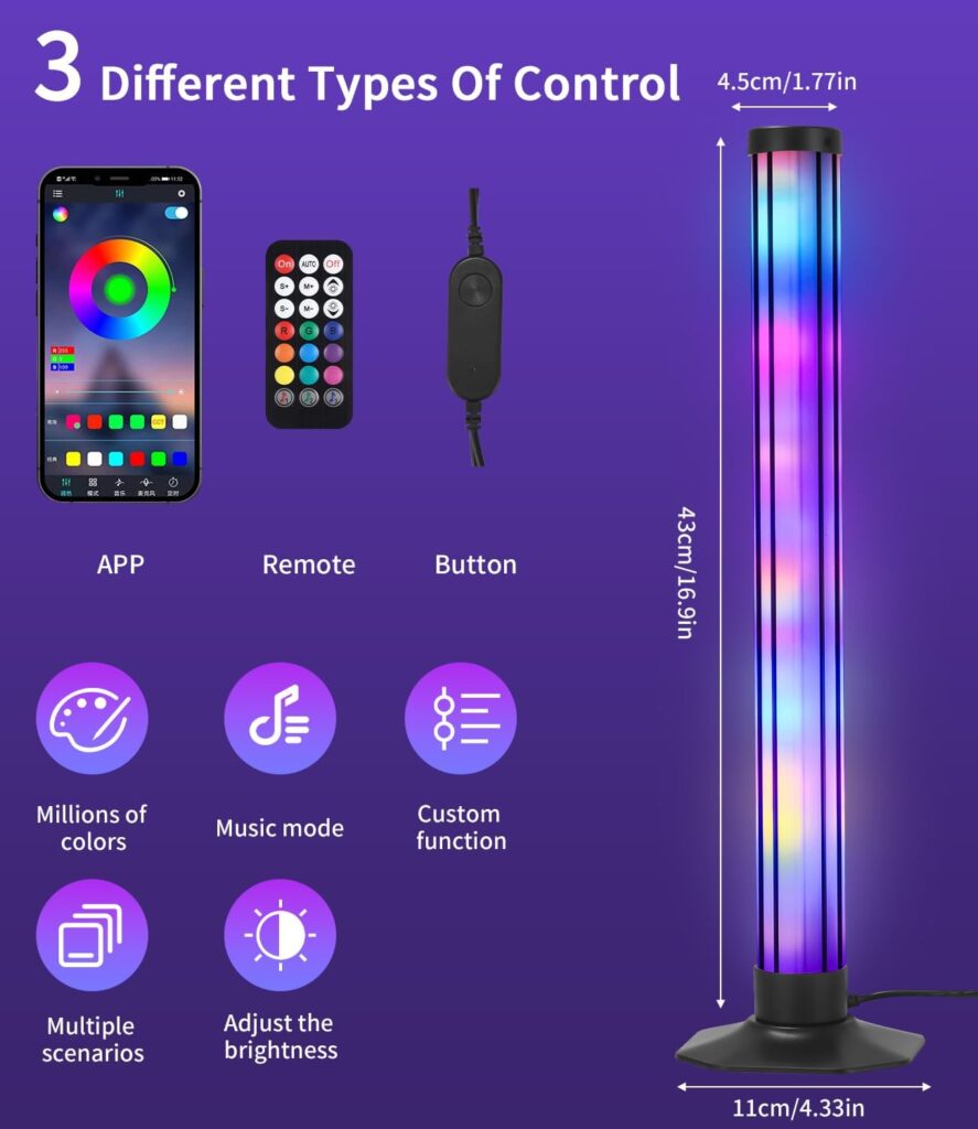 Barre Lumineuse LED RGB 27,5 Cm - Synchronisation Musicale, Contrôle App & Télécommande - Ambiance Son & Lumière