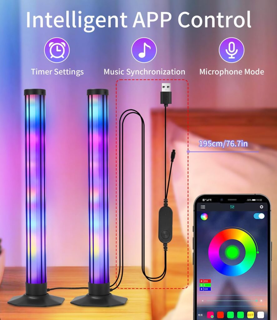 Barre Lumineuse LED Synchronisation Musicale - 27.5 Cm, 16 Millions De Couleurs, Contrôle App/télécommande, Ambiance